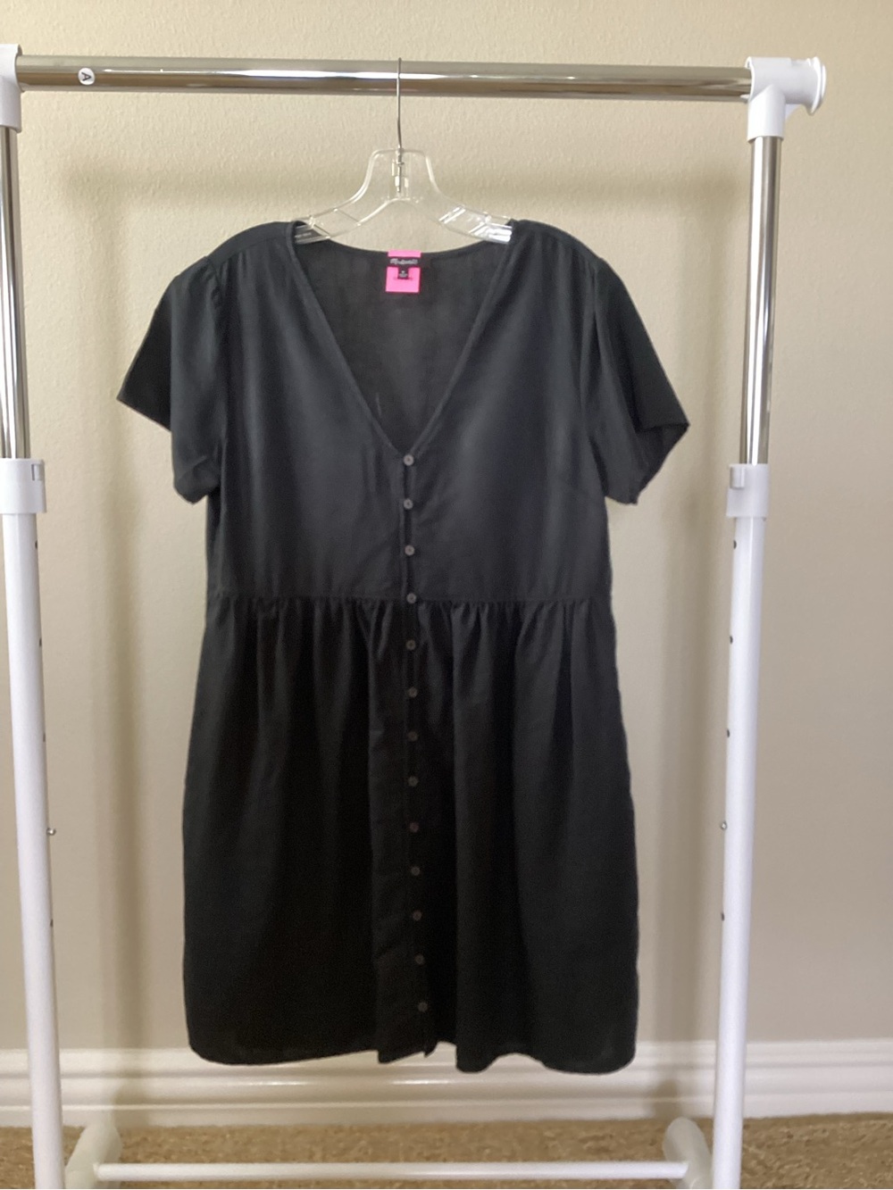 Madewell Black Button-Front V-Neck Mini Dress